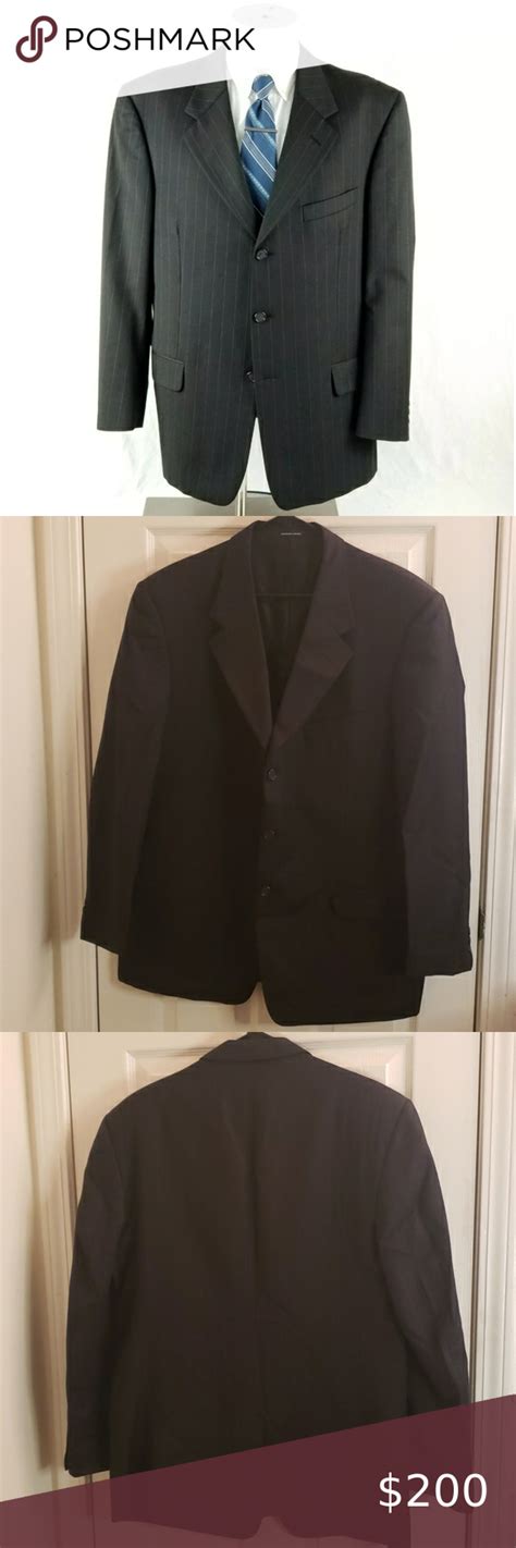 Versace Collection Suit , Black With Grey/White Pinstripe. 42R 